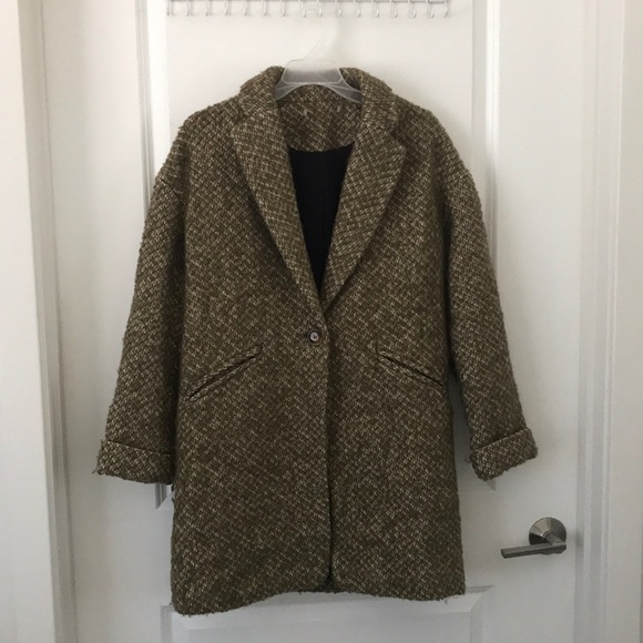 H&M Jackets & Coats Hm Green Tweed Winter Overcoat Poshmark